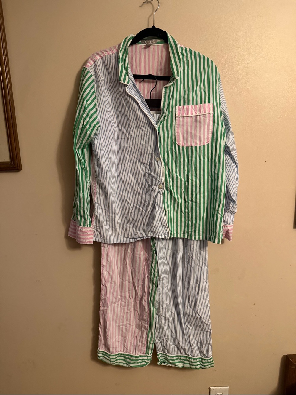 Women’s Striped Two-Tone Pajama Set - Green, Pink, Blue